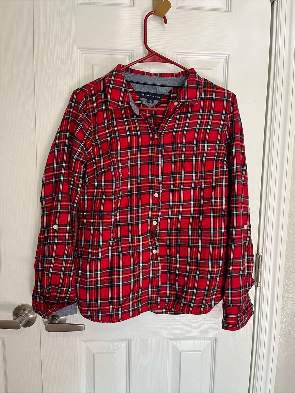 Tommy Hilfiger Red and Black Plaid Button-Down Shirt